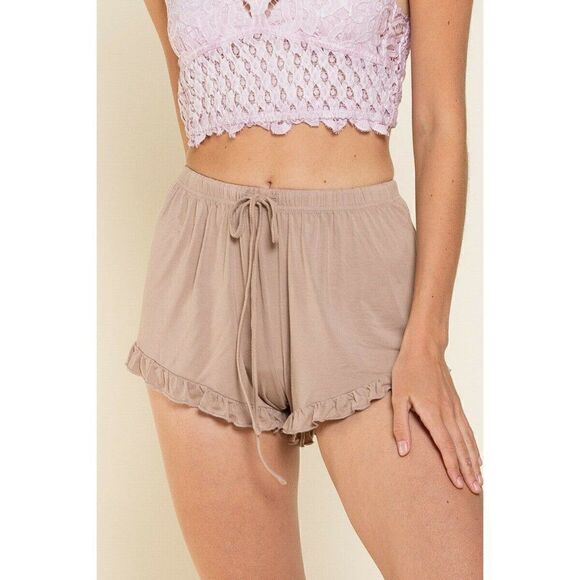 POL Pants - SALE! POL CLOTHING Beige Brown Drawstring Ruffle Comfy Shorts Spring Summer